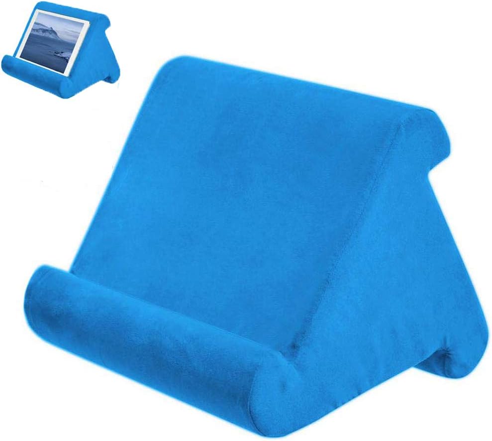 Foldable Tablet Soft Pillow Lap Holder Stand Book Rest Reading Support Cushion For iPad, Foldable Triangular, Used On Bed, Desk, Car, Sofa, Lap, Floor, Couch, Multi-Angle Soft Pillow Blue