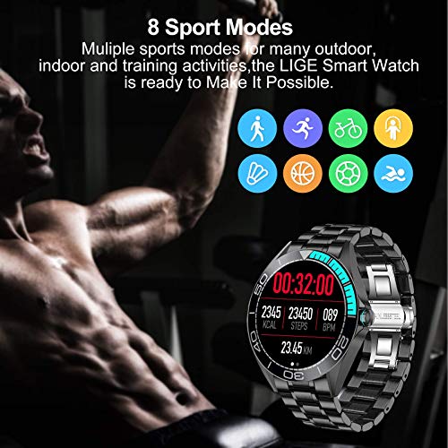 LIGE Smartwatch voor heren, 1,3 inch activiteitstracker met touchscreen, hartslagmeter, bloeddruk, fitnesshorloge… - Afbeelding 5