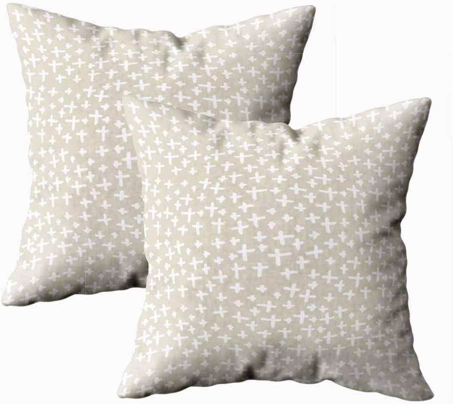 Musesh Pack of 2 Home Pillow Cases,Winter Cross Pattern White Ivory Geometric Texture Monochrome Design Print Trendy Graphic Repeating Tile Ink Drawn for Sofa Decorative Pillowcase 18X18Inch