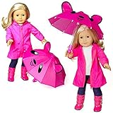 Emma's Heart Doll Clothes for 18 Inch American Girl Dolls, Raincoat with Glow in the Dark Logo, Shirt, Pants, Boots with Zipper and Umbrella