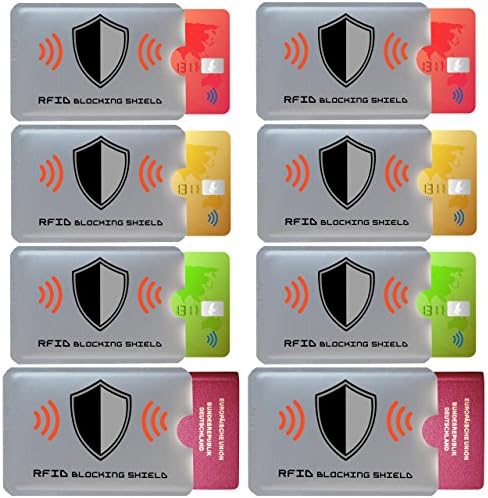 RFID-Blocker NFC Protective Cover | 8 Set + Free ebook | 100% NFC Protection from Reading | 6 x RFID Protection Cover for Credit Card, Personal ID + 2 x Passport RFID Protection + 8 Colored Stickers