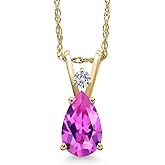 Gem Stone King 14K Yellow Gold Personalized and Customized Teardrop Pendant Necklace for Women | Gemstone Birthstone and Lab Grown Diamond | 8X5MM Pear Shape | With 18 Inch Chain