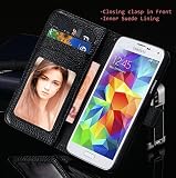 CaseMore 100% Genuine Leather Wallet Case for Samsung Galaxy S5 S V with inbuilt Flip Stand and Wrist Strap