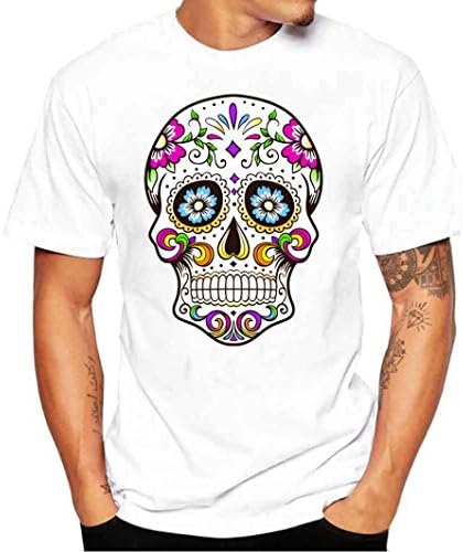 HongXander Men Boy Plus Size Shoes Print Tees Short Sleeve Cotton T Shirt Blouse Tops (S, skull)