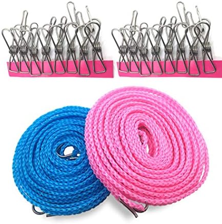 FUHAIHE Pack of 2 Clotheslines 5m Portable Windproof Clothesline for Outdoor Indoor Home Travel Drying Random Color, Travel Clothesline Laundry Line Hanger Rope Indoor Outdoor