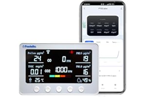 PRODOLITA 8 in 1 Indoor Air Quality Monitor Smart IAQ Monitor for Pollen, TVOC, PM2.5, PM1.0, Temperature and Humidity, Wi-Fi Enabled App, 5G Wi-Fi