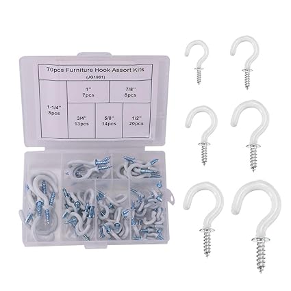 75 Pieces Cup Hook Ceiling Screw Hooks Assortment Kit 6 Sizes