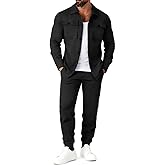 Catheive Mens Track Suits 2 Piece Set Cargo Tracksuit Casual Suede Button up Shirt Jacket Pants Outfits