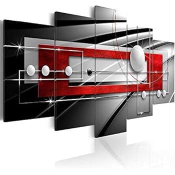 AWLXPHY Decor Abstract Wall Art Large Red and Black White Framed Geometric Canvas Painting for Living Room Decor 5 Panels Modern Simple Circle Line HD Print Artworks Giclee (W80 x H40)