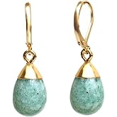 Gempires Natural Gemstone Drop Dangle Earrings for Women | Teardrop Dangle Earrings with Leverback | 14K Gold Plated Hypoallergenic Leverback | Handmade Jewelry Gift for Her | Multiple Gemstone Options