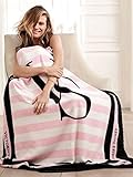 Victoria's Secret Black and Pink Striped Blanket