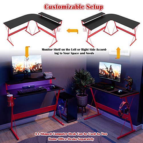 Bestier LShaped Led Gaming Computer Desk, RGB Strip Light Modern