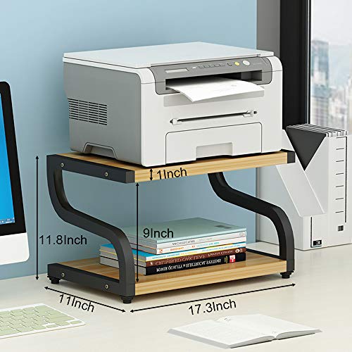 PUNCIA Office Desktop Laser Multifunction Printer Copier Scanner Shelf Stand Rack with Anti - Skid Pads for Desktop Organizer Storage Shelf Double Tier Tray for Microwave Oven Potted Plants (Black)
