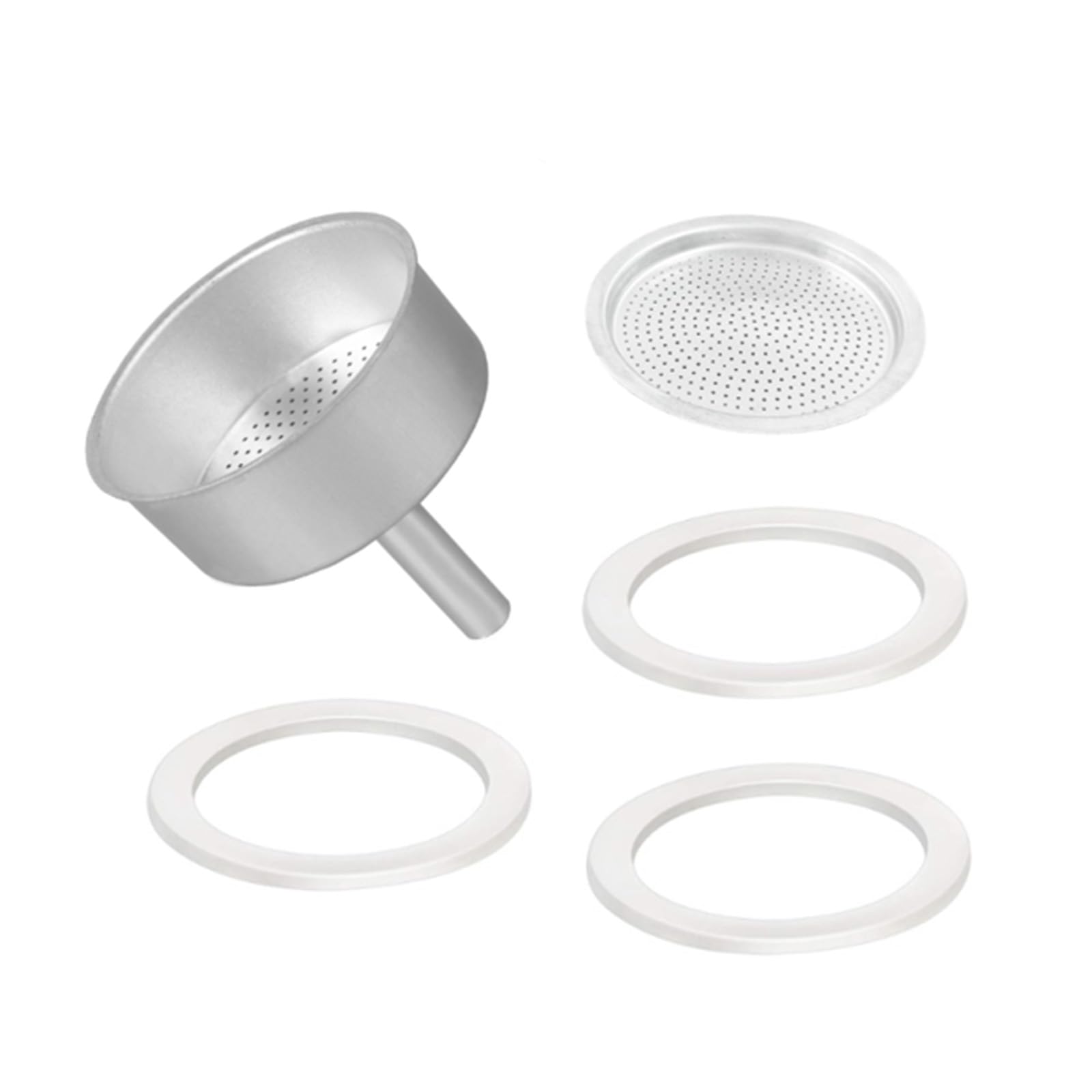 Photo 1 of Moka Express Replacement Funnel Kit, 1 Espresso Funnel, 1 Aluminum Filter, and 3 Silicone Gasket Seals (6 Cups)