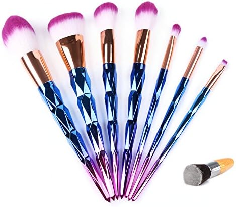 Makeup Round Brushes Set 7Pcs, Foundation Contour Powder Blush Tail Brush Makeup Cosmetic (Unicorn blue)
