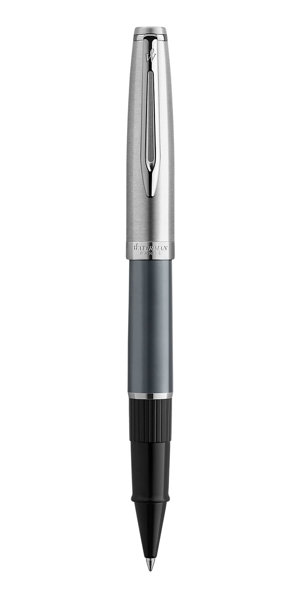 Waterman Emblème Deluxe Rollerball Pen, Grey with Chrome Trim, Fine Point with Black Refill, Gift Box