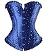 Senchanting Plus Size Women Overbust Satin Rhinestone Lace Up Corset Bustier(Blue,5XL)