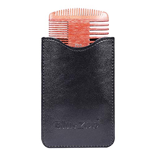 LanLan Beard Comb Wooden Beard Comb & Case, Four-side Beard Shaping Styling Sandalwood Beard Comb Men Shaving Tools Comb for Hair Beard Trim Template Combs Black Cover
