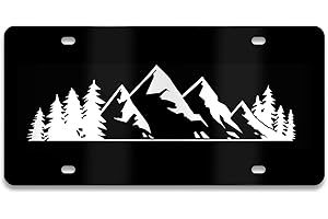 MCIAONE Mountain License Plate Mountains Front License Plate Peak Aluminum Decorative Licenses Plates, Natural Novelty Vanity Tag Black Car Plates, Car Tag with 4 Holes 6×12 inch Cars Decor Accessory