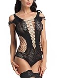 Amoretu Womens Lingerie One Piece Hollow Out Fishnet Teddy Bodysuit
