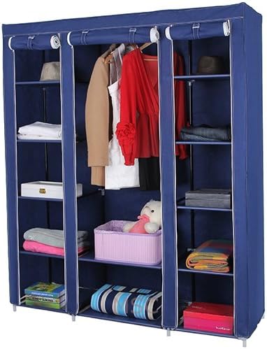 Navy Fabric Canvas Wardrobe With Hanging Rail Shelving Home Storage 135 * 45 * 175cm