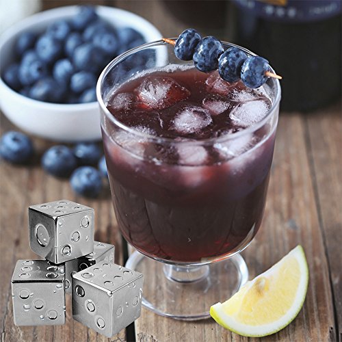 Stainless Steel Whisky Stones Food Grade Reusable Ice Stones Chilling Drinks Stones Whiskey Cooler In Gift Box With Velvet Pouch FDA Approved,Set of 4 (Dice Shape) - Thumbnail 4