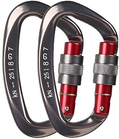 JIAMEIYI 25KN Rock Climbing Carabiner, D-Shaped Hot-Forged Magnalium Locking Climbing Hook Holds with Screwgate Clip Climber Hiking Outdoor Sport Tools