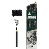 Marie's Artist Charcoal Pencil 12 Piece Set, Extra-Soft Black Paper Handle Charcoal Pencils for Drawing and Sketching