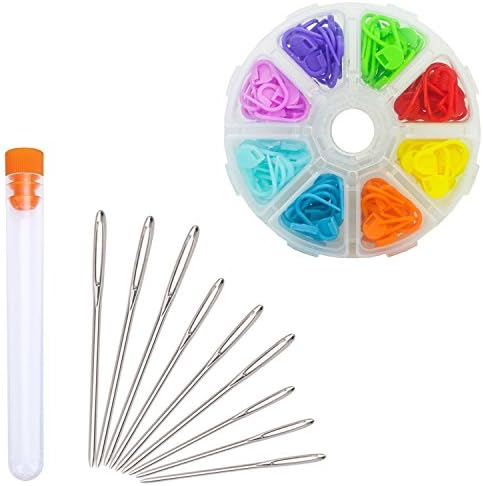 Zapour 104 Pieces Stitch Markers and 9 Pieces Large-eye Blunt Knitting Needles Yarn Needle with Storage Box