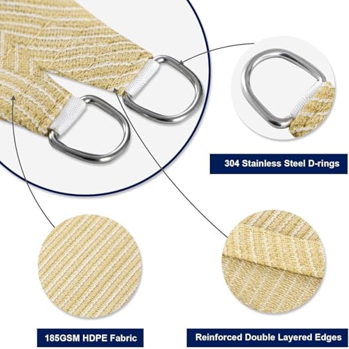 Dsocool Rectangle Sun Shade Sails Outdoor Large - Sun Protection Sunshades UV Block Shade Canopy, Heavy Duty Permeable 185GSM Patio Shades for Backyard, Deck and Lawn, Beige (6×8 Meters)