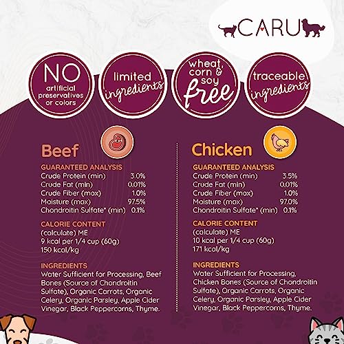 CARU FREE RANGE CHICKEN BONE BROTH FOR DOGS AND CATS, MOISTENS DRY FOOD OR POUR OVER FREEZE DRIED RAW FOOD, GRAIN AND GLUTEN FREE, NON-GMO INGREDIENTS (1.1 LBS)