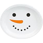AimFun 50 Pcs Christmas Snowman Oval Paper Plates Winter Holiday Disposable Party Plates Xmas Holiday Festive 10" X 12" Large Serving Dish Platters for Party Supplies Table Decor