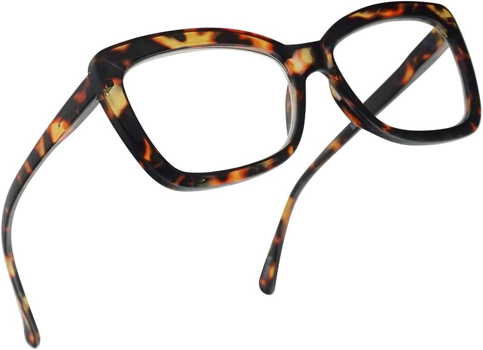 SunglassUP Chunky Square Classy Cat Eye Reading Glasses For Women Power +1.0 thru +3.25 (Brown Tortoise, 1.75)