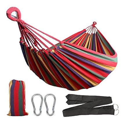 Anyoo Single Cotton Outdoor Hammock Multiples Load Capacity up to 450 lbs Portable with Carrying Bag for Patio Yard Garden