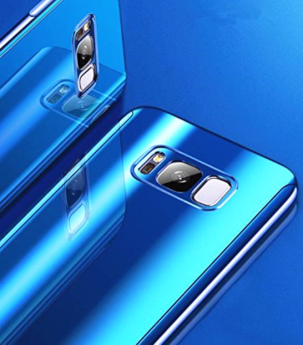 Galaxy S9 Sleek Full Body Case-Lozeguyc Plating Mirror Glass Slim Front Back Hard Case for Samsung Galaxy S9 with Tempered Glass Screen Protector 360 Degree Full Protective Shockproof--Blue