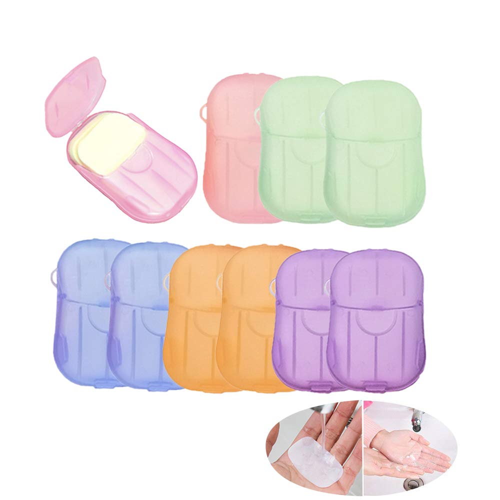 HMIEPRS 10 Pack Portable Disposal Paper Soap Sheets Disposable Film Foaming Paper Soap for Travel Outdoor Washing Hand Toiletry Bath Use with Slide Storage Box,Random Colors