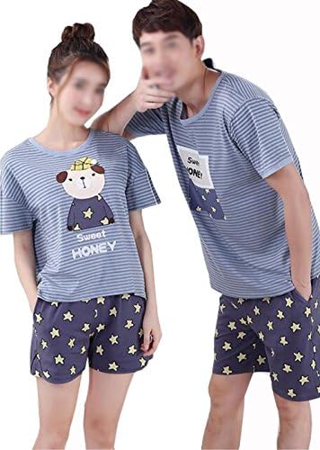 Km Couples Short Sleeve Pullover Cotton Honey Fringe Stars Pajamas (Female M)