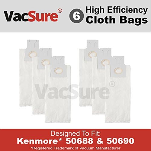 Kenmore HEPA Cloth Vacuum Bags TYPE O &amp; U for Upright Vacs, Panasonic Type U-2 Vacuum Bags by VacSure (6 Bags Included)