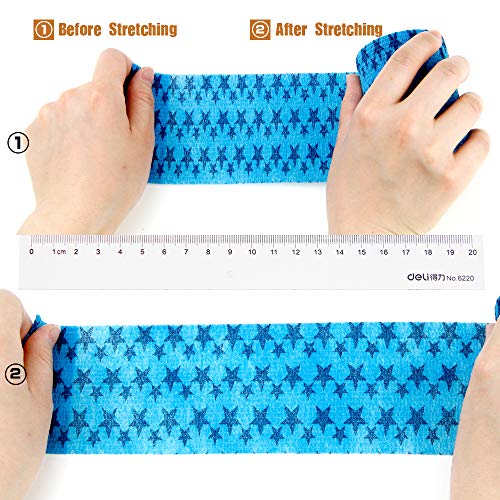 MUEUSS Self Adhesive Bandage First Aid Tape Strong Elastic Wraps for Pets Animals & Ankle Sprains & Medical Support, Blue Star 3 Inches x 5 Yards,6 Rolls - Thumbnail 4