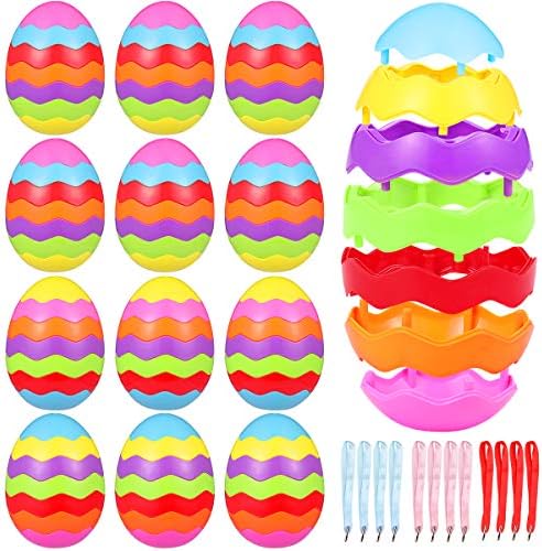 Unomor プラスチックイースターエッグ12個 5インチ アソートカラー Diy レインボーエッグ ぬいぐるみ キャンディ 吊り下げオーナメント イースターデコレーション バスケット詰め物 エッグハント パーティーの景品