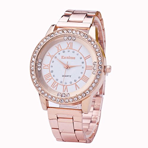 Pandaie Watch Promotion! Women's Men's Crystal Rhinestone Stainless Steel Analog Quartz Wrist Watch (Rose Gold)