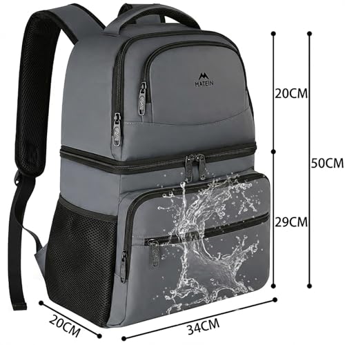 MATEIN Cooling Backpack 34 L, 40 Cans Cooler Backpack Large Cool Bag Backpack Thermal for Men Women, Double Layer Leak-proof Cool Backpack, Cool Backpack for Picnic, Beach, Camping, Grey