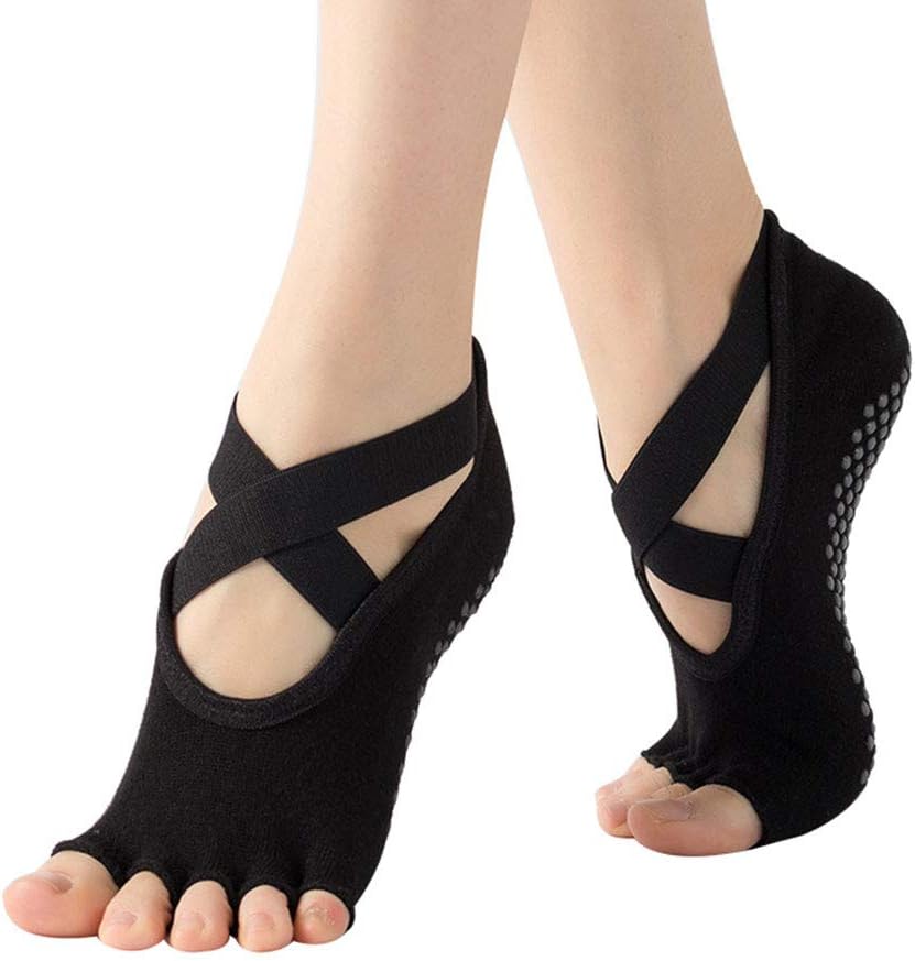 Jzenzero Non-slip Five-finger Yoga Socks Female Straps Yoga Socks for Ballet Pilates Barre Exercise Dance Studio Gifts for Women