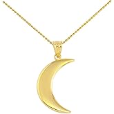 High Polish 10k Yellow Gold Crescent Moon Pendant Necklace
