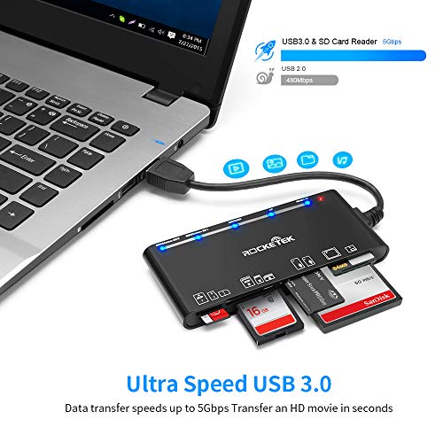 Kartenleser USB 3.0, Rocketek 7-in-1-Speicherkartenleser, USB 3.0 (5 Gbps) Hochgeschwindigkeits-CF/SD/TF/XD/MS/Micro-SD-Kartenlösung All-in-One-Kartenleser für Windows XP/Vista/Mac OS/Linux, etc – Bild 4