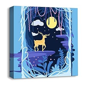 Canvas Wall Art Snow Deer Merry...