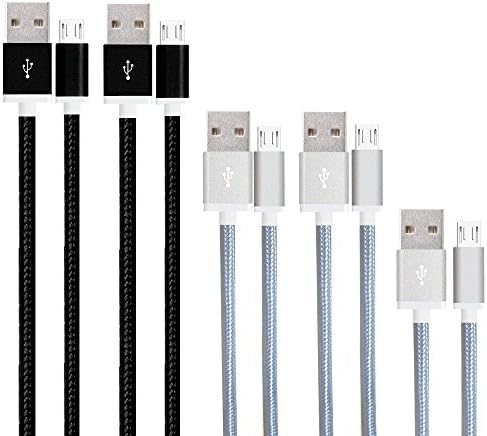 KYAL Bundle of Micro USB 2.0 A Male to Micro B Durable Nylon Braided Tangle Free Cable Cord Sync &amp; Charging for Android Cellphones and Tablet _ 2x 5FT Black, 2x 3FT Silver, 1x 8in Silver]