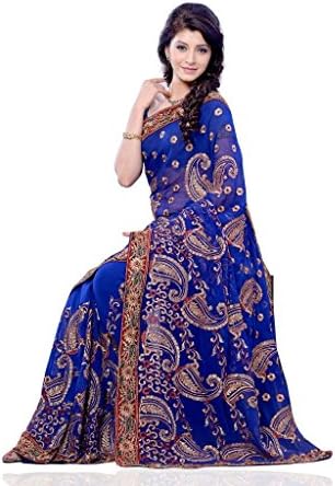 Diva Fashion Women's Surat Faux Gorgette With Zari Embroidered Floral Motifs Saree