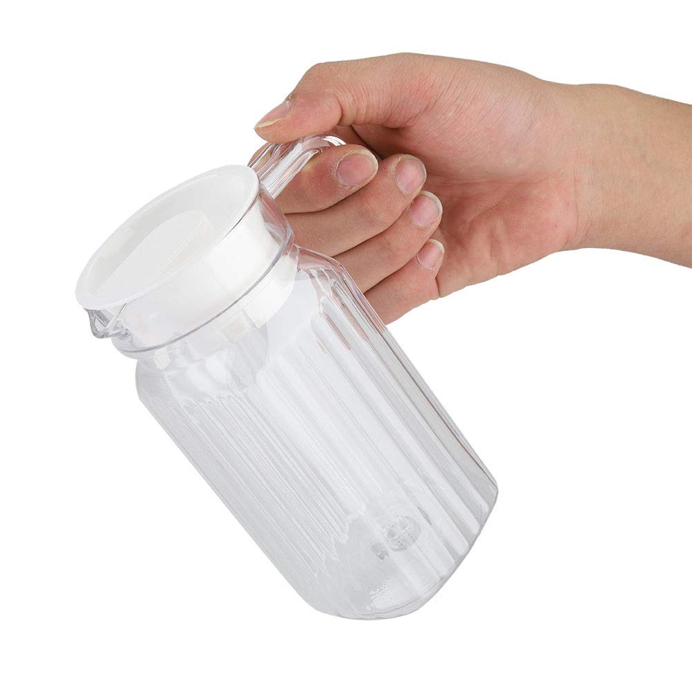 Milk Water Plastic Jug with Lid for Fridge, Ribbed Beverage Drink Pitcher Acrylic Transparent Juice Bottle Striped Ice Cold Juice for Bar Home (Size: 500Ml)