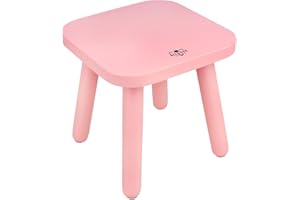 BEE&OAK Wooden Step Stools for Adults, Solid Rubber Wood Non-Slip Step Foot Stool, Heavy Duty 300 lbs One Step Stool for Bedroom, Bathroom, Kitchen (Pink, 9.25" (D) x 9.25"(W) x 8.86"(H))